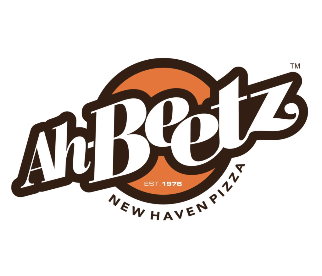 Logo featuring the text "Ah-Beetz" in bold white script on an orange circle, with "New Haven Pizza Franchise" and "Est. 1976" below in smaller white text.