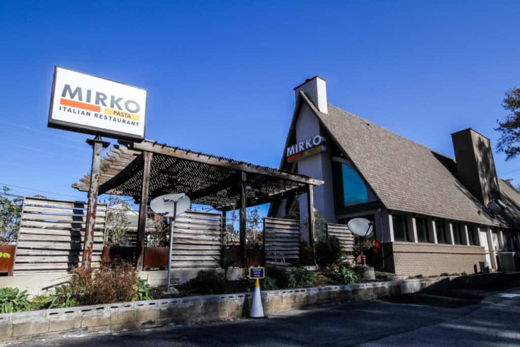 Exterior view of Mirko Italian Restaurant in Atlanta for real estate listing.