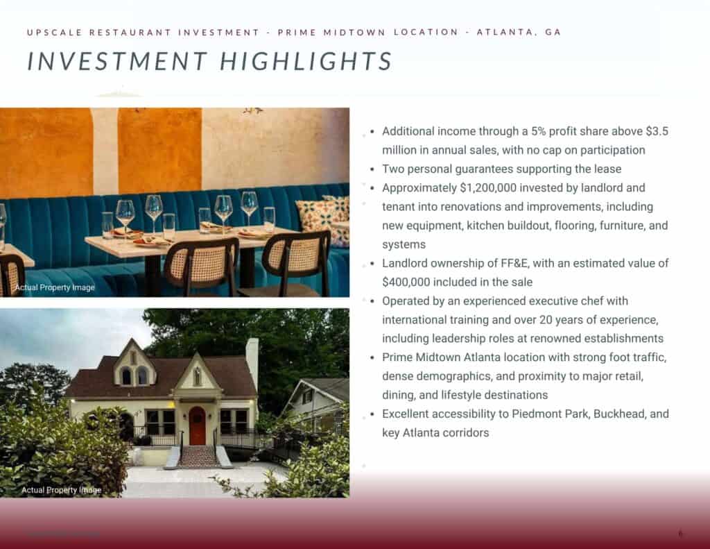 Prime Midtown Atlanta restaurant real estate for sale with renovation potential.