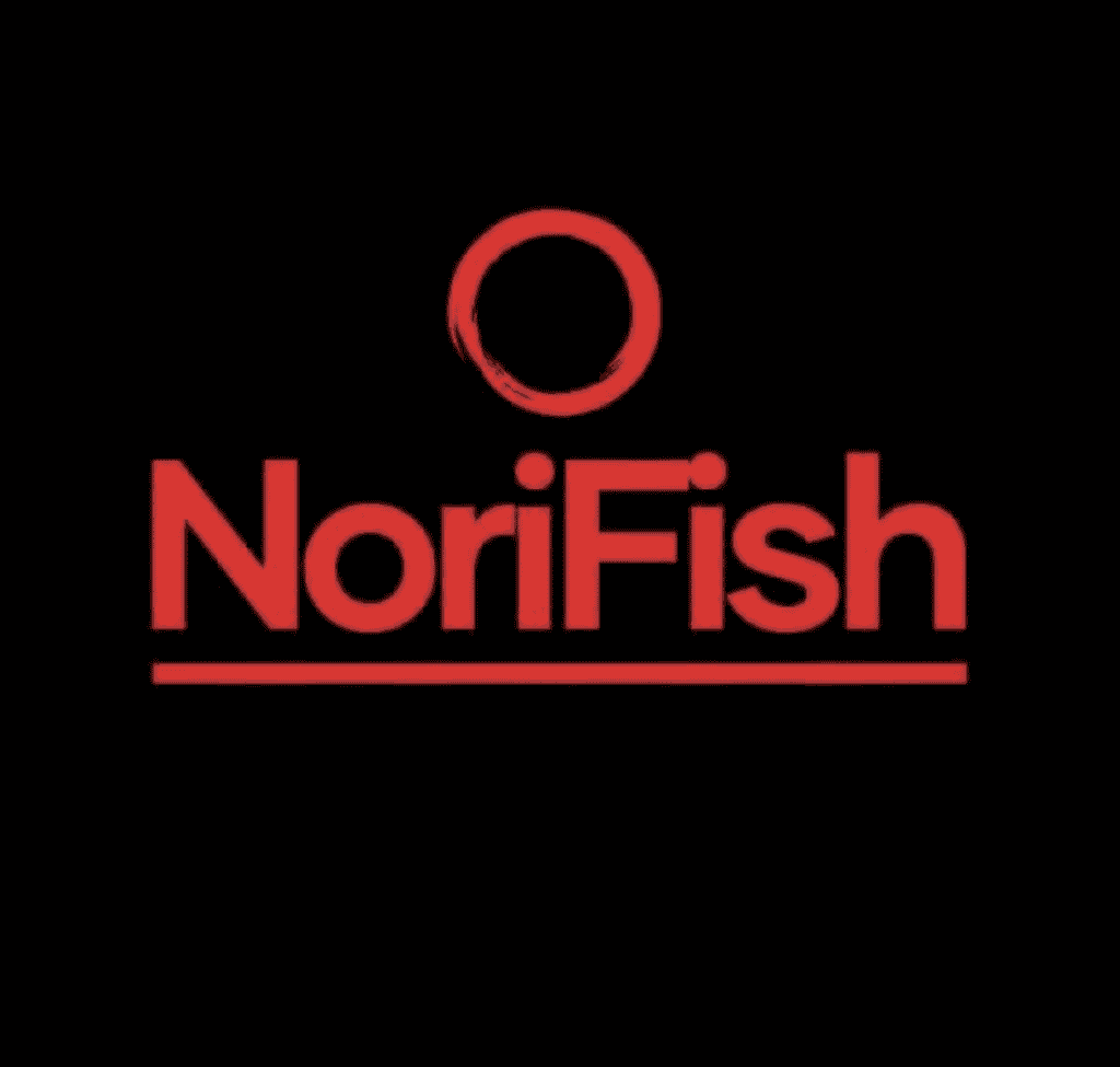 NoriFish logo with red circle and text on black background.