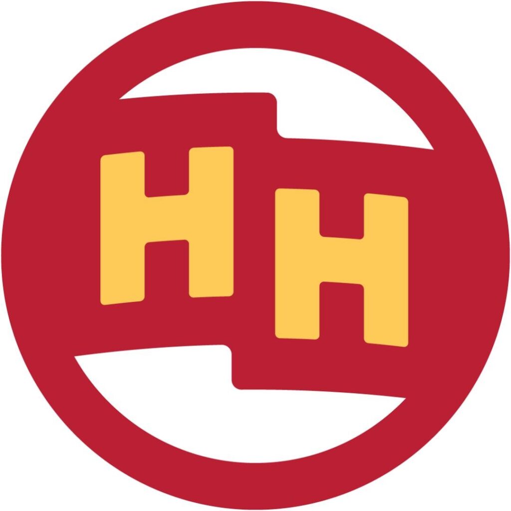 A red and yellow circular logo featuring the letters "HH" in yellow, set against a red background with a stylized border, perfectly captures the vibrant spirit of this Atlanta restaurant.