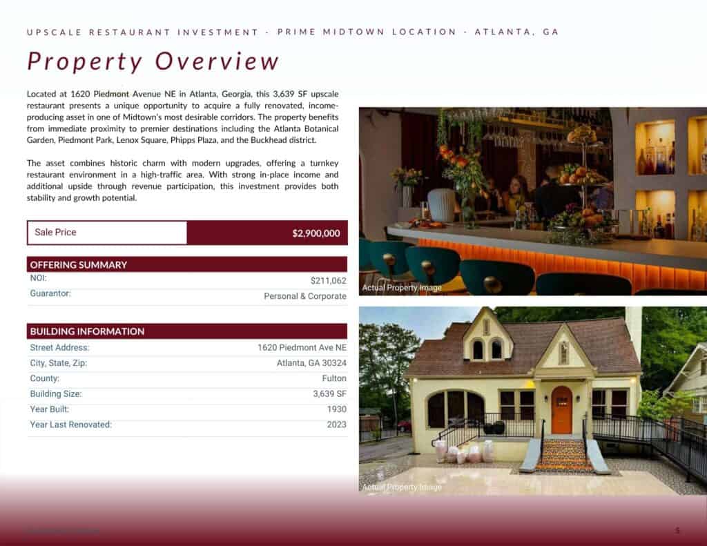 Prime Midtown Atlanta restaurant property for sale with modern upgrades and high-traffic location.