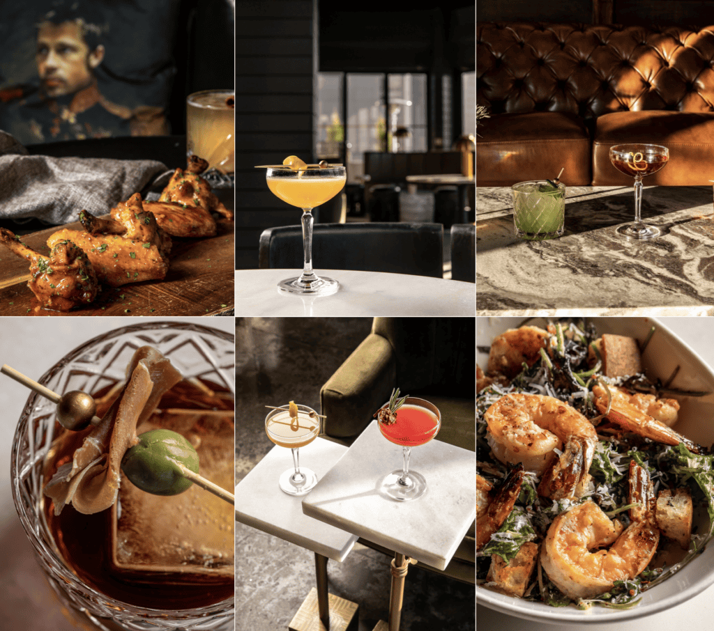 Elegant restaurant interior with gourmet dishes and cocktails in Atlanta.