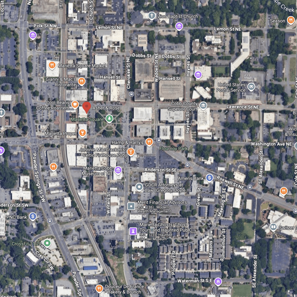 Modern Atlanta restaurant real estate brokers in a vibrant downtown area.